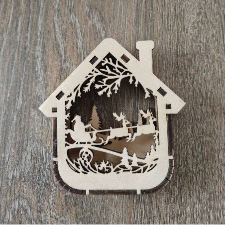 Décoration de Noël en bois – Maison et traîneau du Père Noël